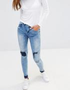 Noisy May Patchwork Jeans With Released Hem Detail - Medium Blue