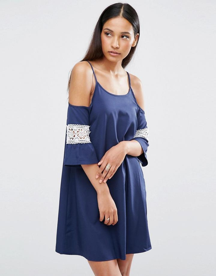 Ax Paris Cut Out Shoulder Swing Dress - Navy