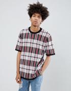 Asos Design Knitted T-shirt With Black And Red Check - Black