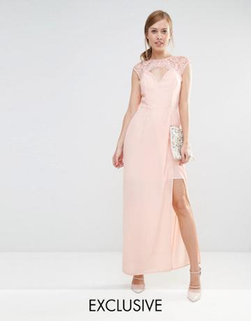 Elise Ryan Sweetheart Maxi Dress With Eyelash Lace Trim - Nude