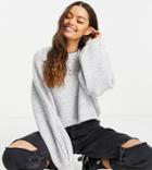 Topshop Petite Pleat Sleeve Cropped Sweater In Gray-grey