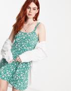 Cotton: On Strappy Mini Dress In Green Floral-multi