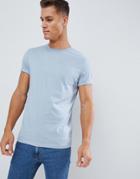 Asos Design T-shirt With Crew Neck And Roll Sleeve In Blue - Blue