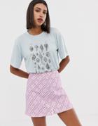 Neon Rose Relaxed T-shirt With Seashells Print - Blue