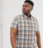 Asos Design Plus Slim Check Shirt In Ecru And Brown - White