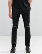 Religion Skinny Pants With Ripped Knees - Black