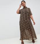 Asos Design Curve Pleated Maxi Shirt Dress In Leopard Print - Multi