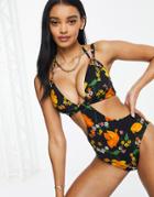 Asos Design Fuller Bust Twist Front Cut Out Swimsuit In Enchanted Floral Print-multi
