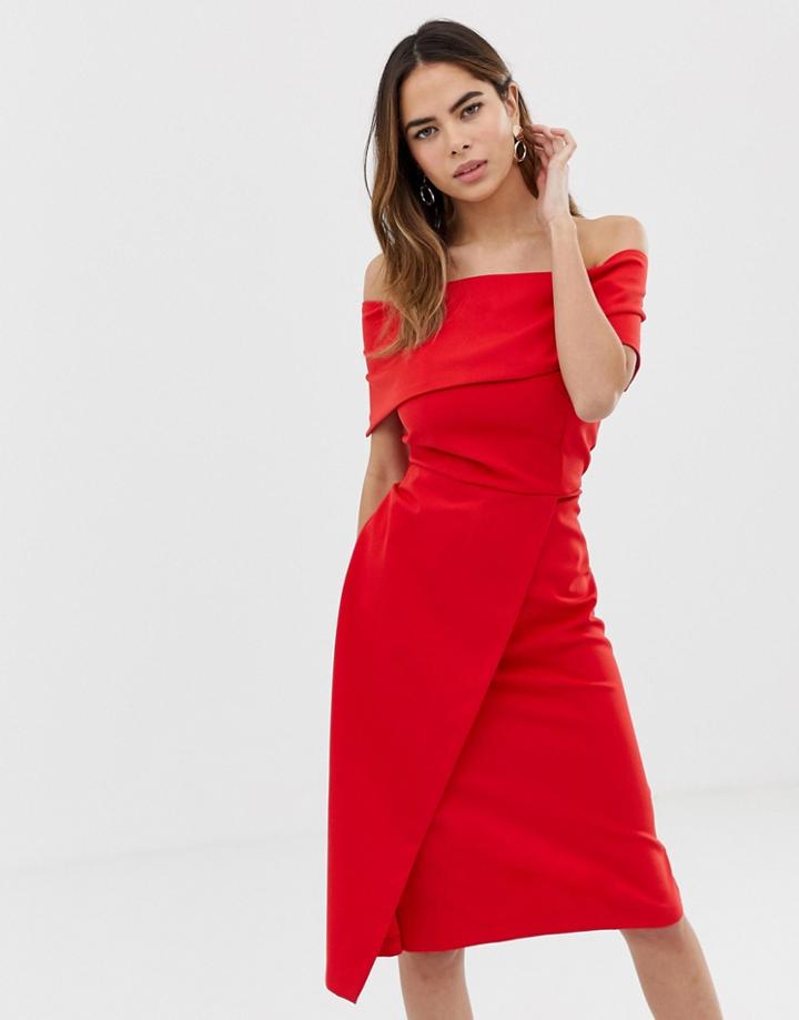 Oasis Bardot Midi Dress - Red