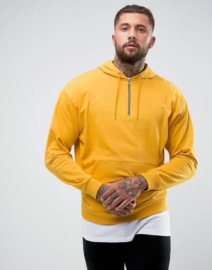 Asos Oversized Half Zip Hoodie In Yellow - Yellow