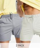 Asos Design 2 Pack Skinny Chino Shorts With Elasticized Waist In Beige And Light Gray Save-multi