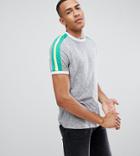 Asos Design Tall T-shirt With Contrast Shoulder Panel In Gray Interest Fabric - Gray