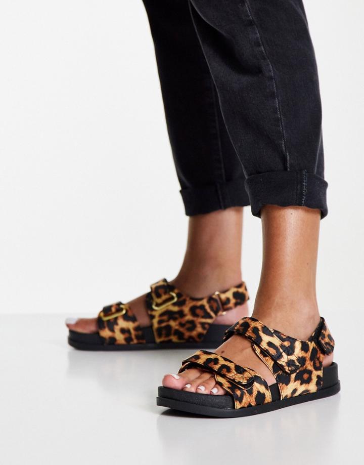 Asos Design Factually Sporty Sandals In Leopard Print-multi