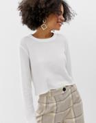 Monki Long Sleeve Top With Waffle Texture In White - Multi