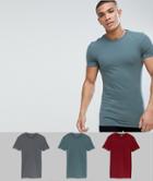 Asos Longline Muscle Fit T-shirt 3 Pack Save - Multi