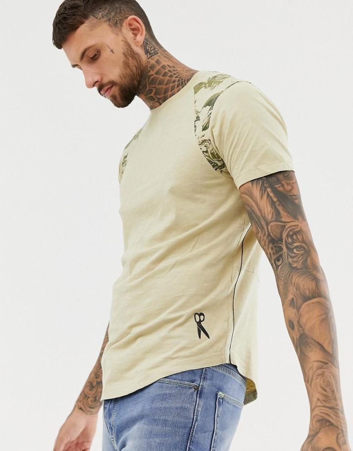 Ringspun Camo Shoulder T-shirt - Stone