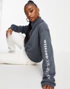 Asos Weekend Collective Oversized Half Zip Through Sweatshirt In Charcaol-grey
