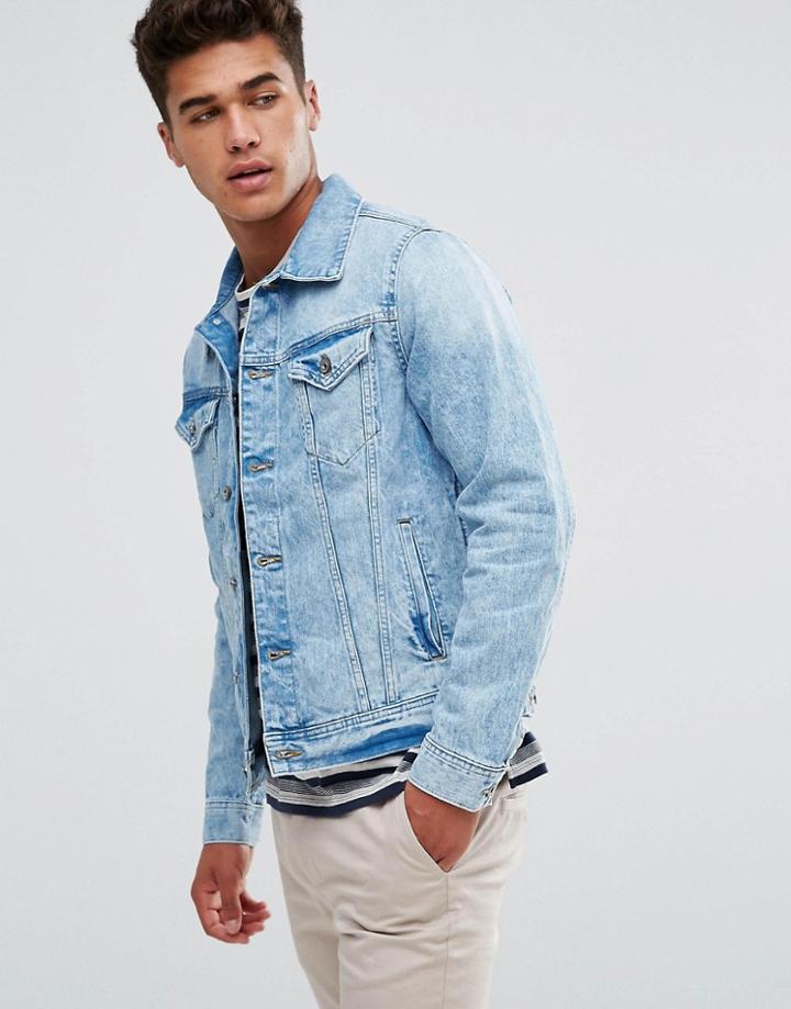 Esprit Denim Jacket In Washed Blue Denim - Blue