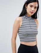 Nobody's Child Zip Front High Neck Crop Top - Multi