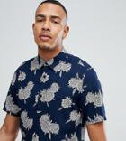 Asos Design Tall Regular Fit Floral Shirt - Navy