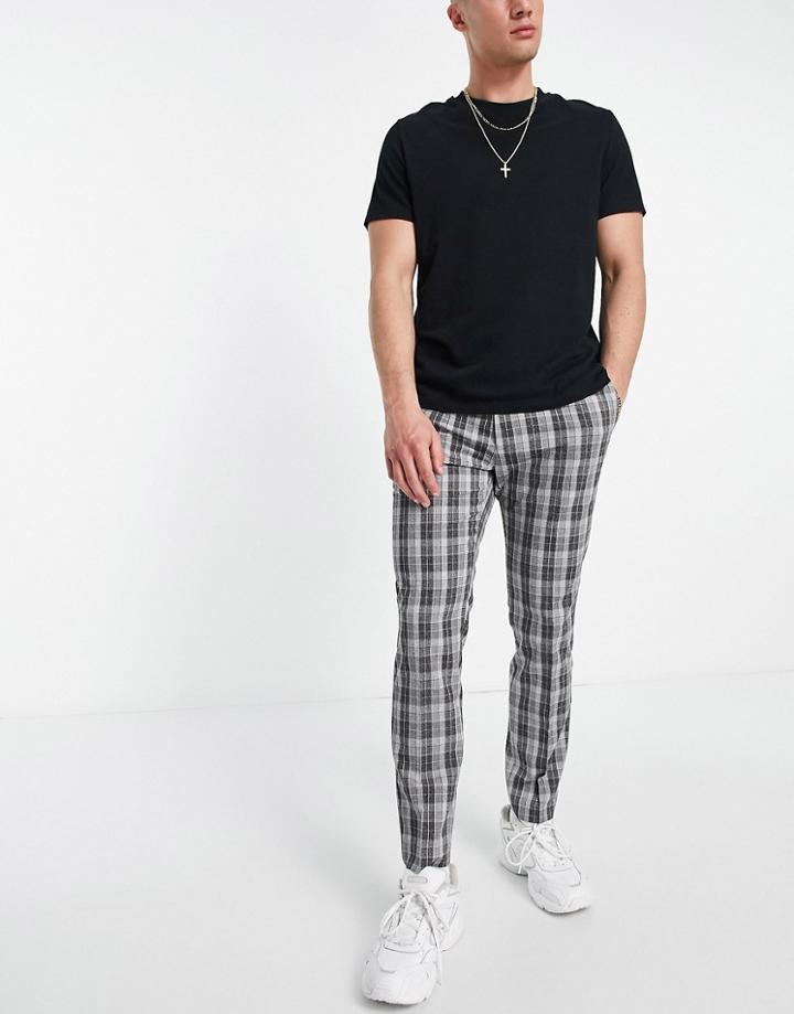 Topman Smart Sweatpants In Gray & Navy Check