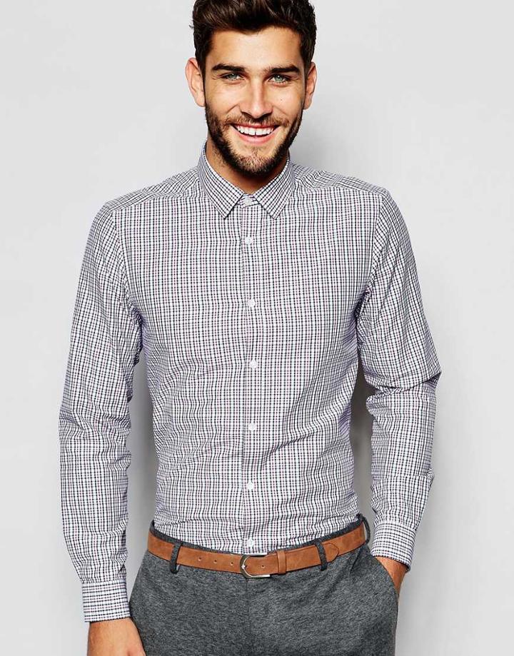 Asos Grid Check Shirt In Regular Fit - White
