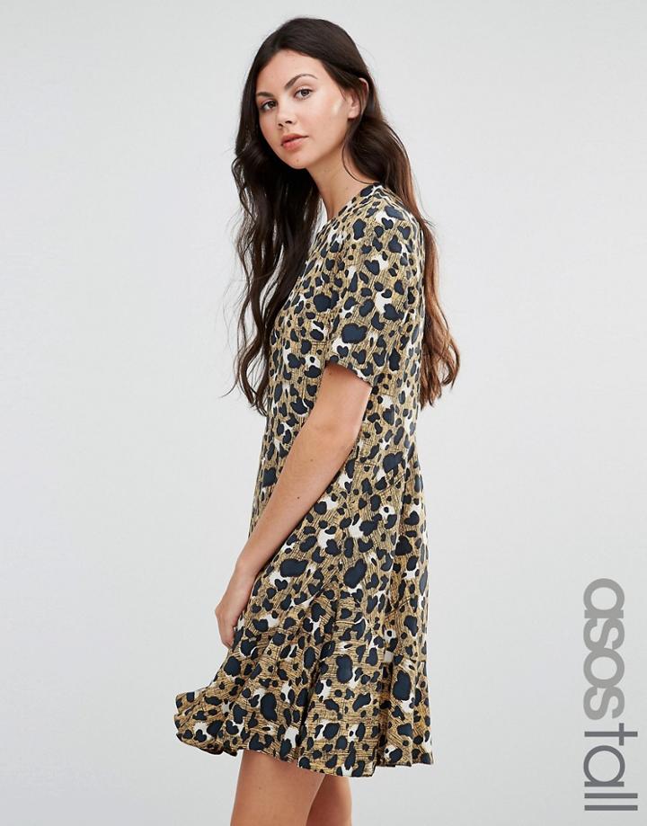 Asos Tall Drop Waist Dress In Animal Print - Multi