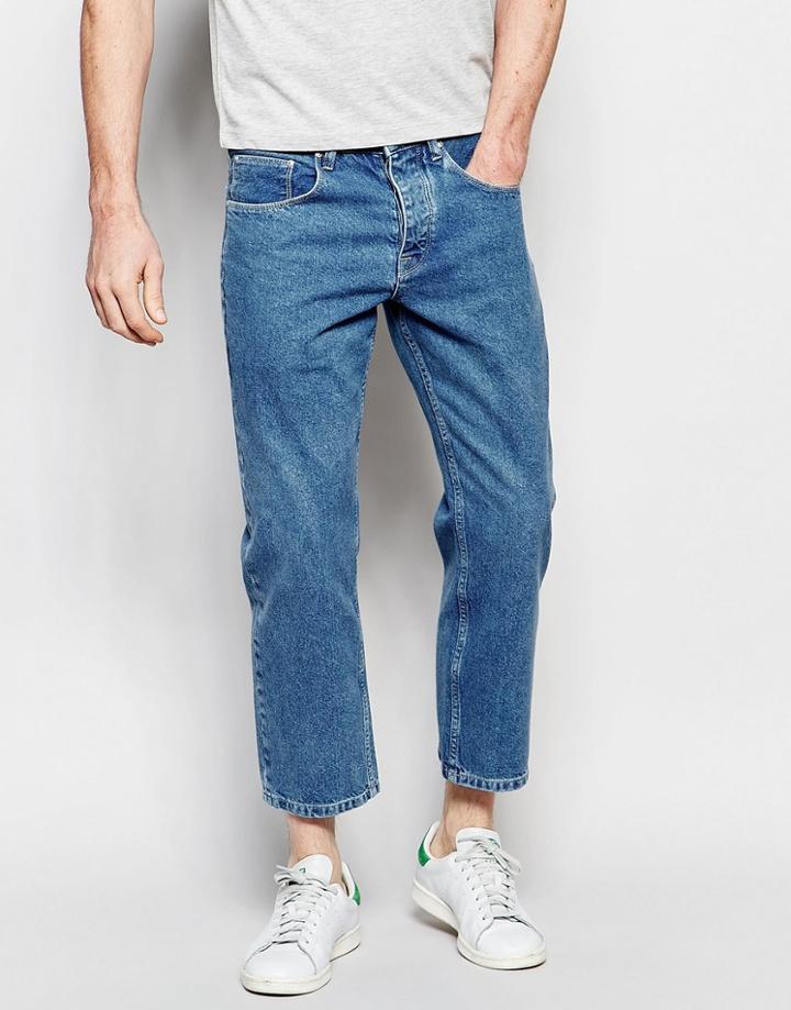 Asos Straight Jeans In Cropped Length Light Blue - Light Blue
