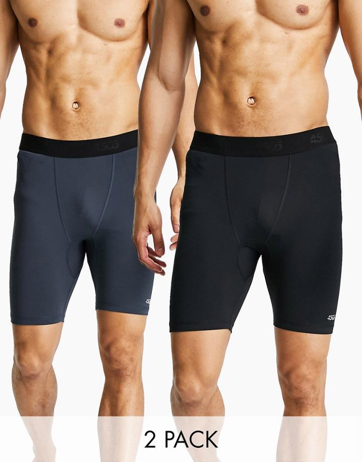 Asos 4505 Icon Training Tights In Short Length With Quick Dry 2 Pack Save-black