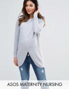 Asos Maternity Nursing Wrap Over Sweater In Textured Stripe - Gray