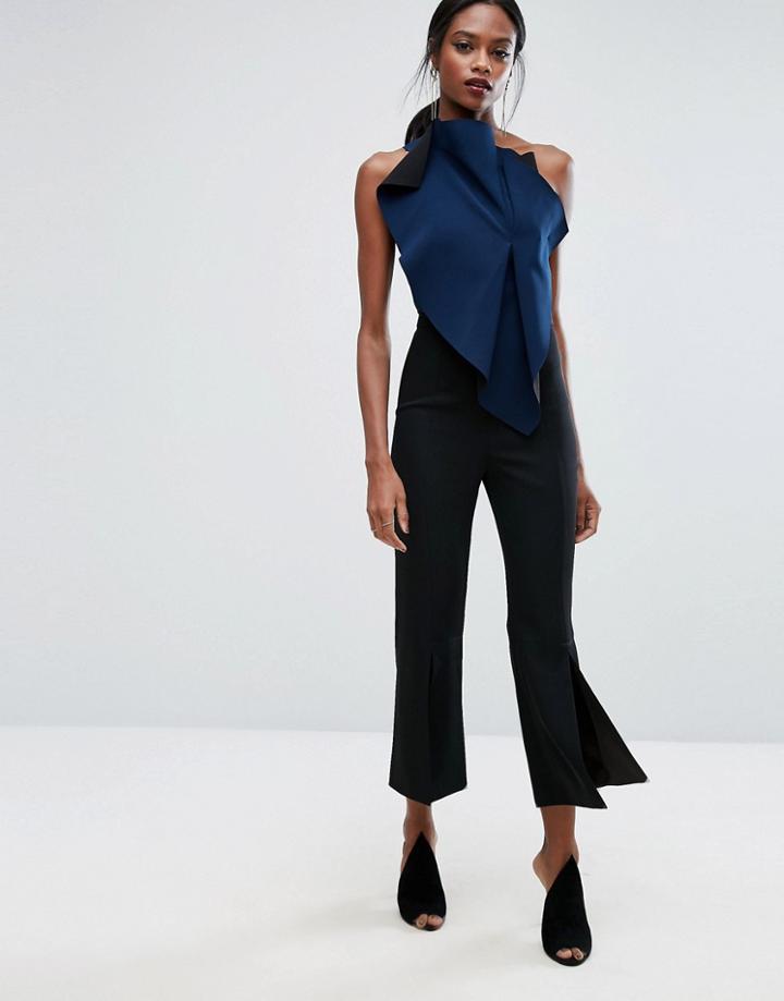 Aq/aq Cropped Flared Tailored Pants With Front Split - Black