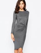 Warehouse Long Sleeve Knot Detail Dress - Charcoal