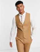 Asos Design Super Skinny Linen Suit Vest In Tobacco-brown
