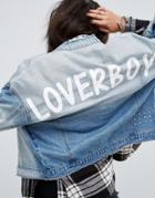 Noisy May Loverboy Print Denim Jacket - Blue