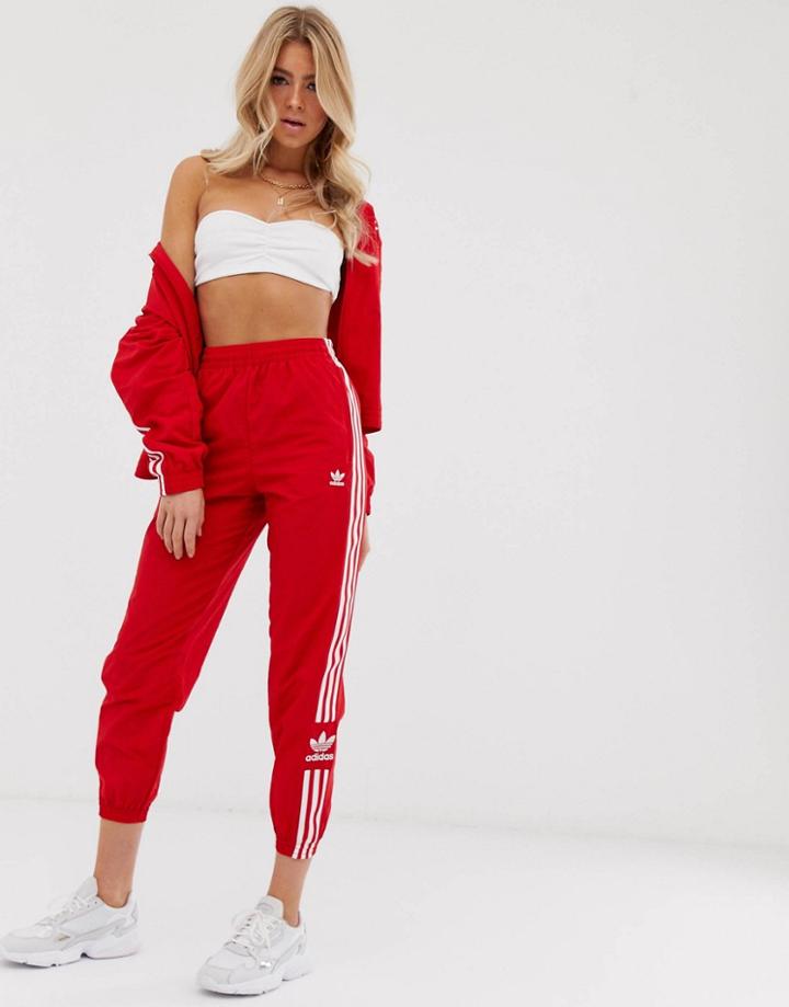 Adidas Originals Adicolor Locked Up Logo Track Pants In Red - Red