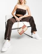 Brave Soul Verity Velour Boob Tube And Pants Lounge Set In Brown
