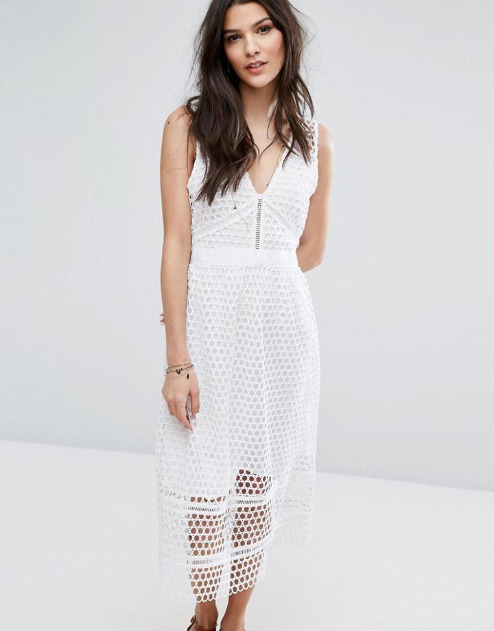 Abercrombie & Fitch Lace Zip-back Midi Dress - White