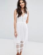 Abercrombie & Fitch Lace Zip-back Midi Dress - White