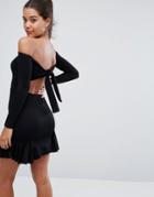 Asos Bardot Bow Back Pephem Mini Dress - Black