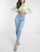 Asos Design High Rise Ridley 'skinny' Jean In Bright Wash Blue-blues