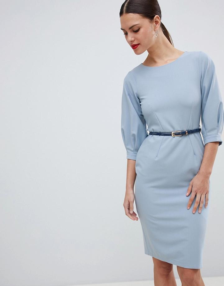 Closet London Belted Pencil Dress - Blue