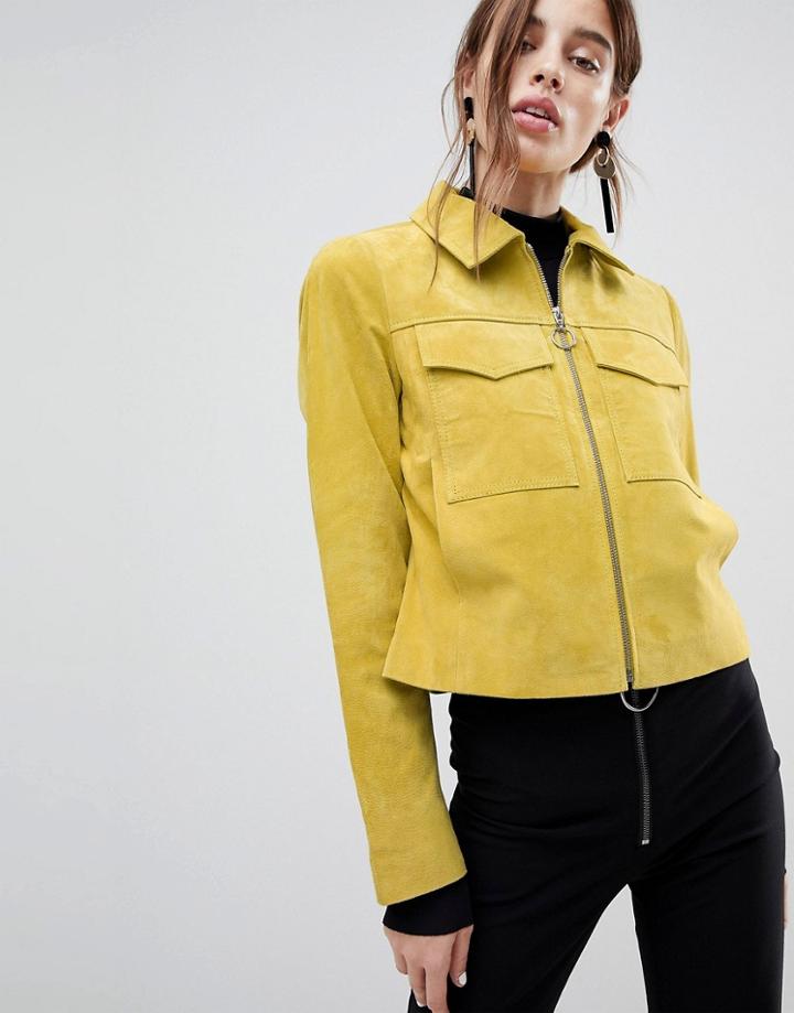 Asos Pocket Suede Jacket - Yellow