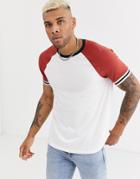 Asos Design Organic Relaxed Raglan T-shirt With Contrast Tipping In White