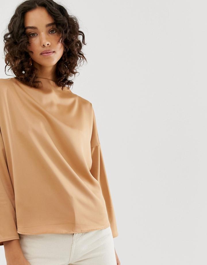 Vero Moda Aware High Neck Satin Blouse - Tan