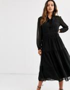 Y.a.s Dobby Spot Midi Dress With Lace Details-black