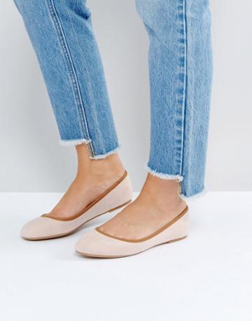 London Rebel Contrast Trim Soft Ballerina - Beige
