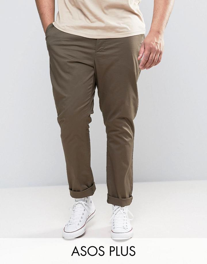 Asos Plus Skinny Chinos In Dark Khaki - Green