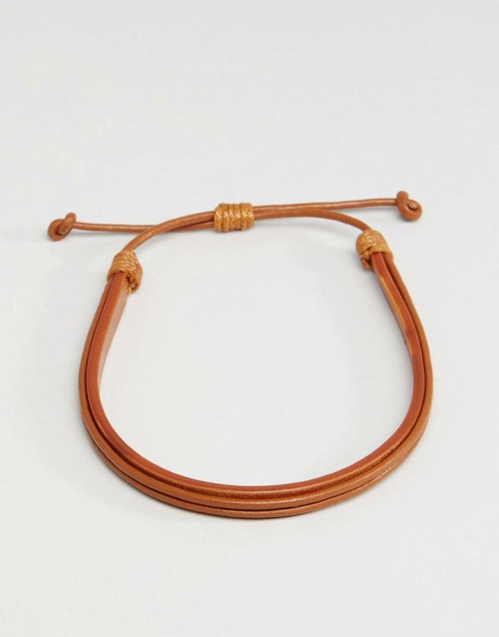 Jack & Jones Double Leather Bracelet In Tan - Tan