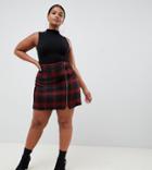 Asos Design Curve Red Check Mini Skirt With Asymmetric Zip - Multi