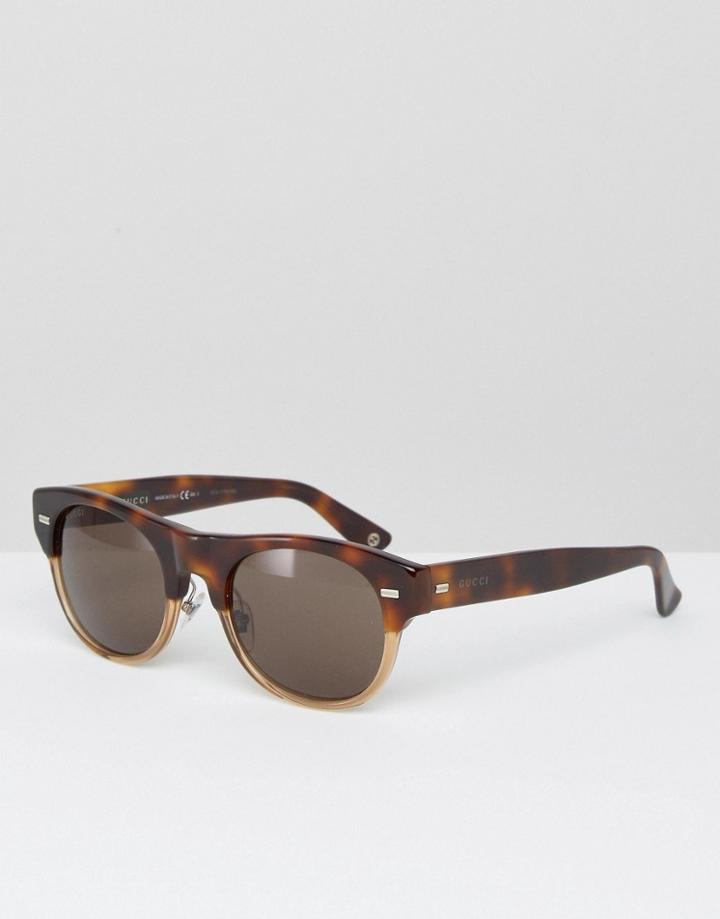 Gucci Round Sunglasses In Two Tone - Brown